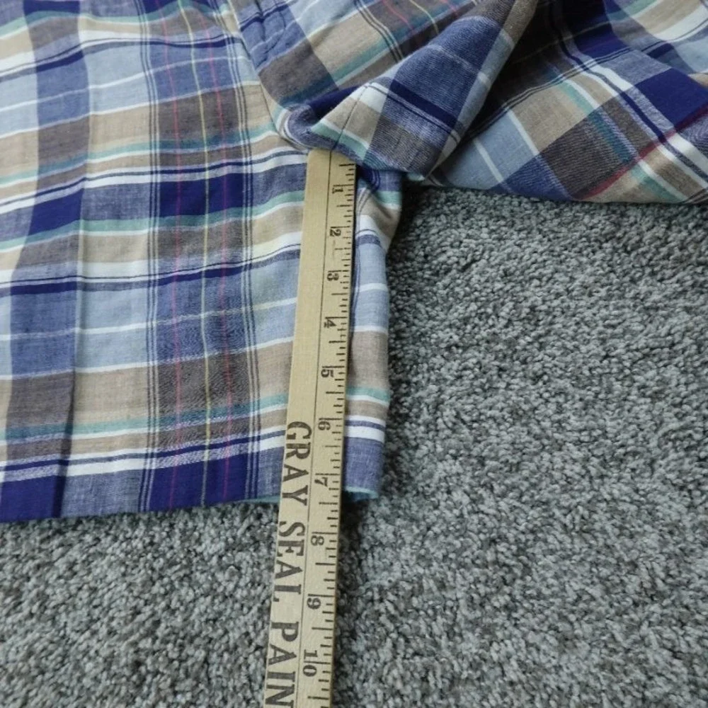 VTG Indian Madras Shorts Mens 36 Blue Plaid Chambray Flat‎ Front Preppy Golf USA